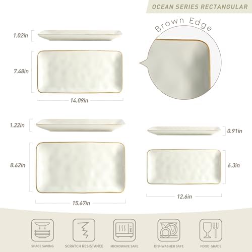 Stoneware Serving Platter Ocean Series Vanilla White