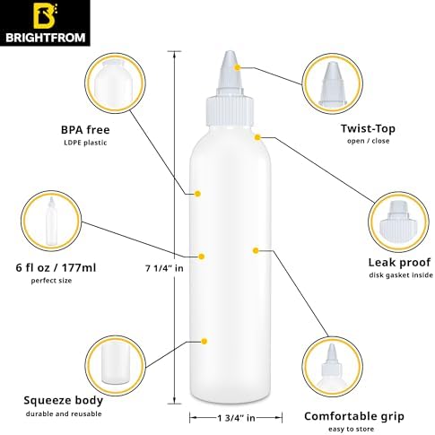 Brightfrom 6-Ounce Squeeze Condiment Bottle - BPA-Free and Leak-Proof