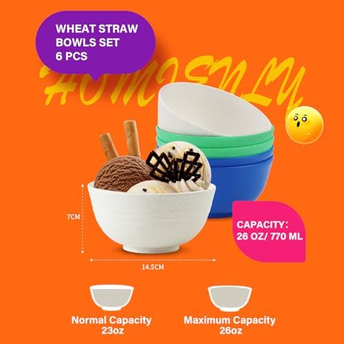 Homienly 26 Oz Wheat Straw Bowls Set of 6 Island