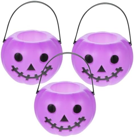 Halloween 3-Piece Candy Holder Set - Mini Bucket Cauldron Pumpkin Design