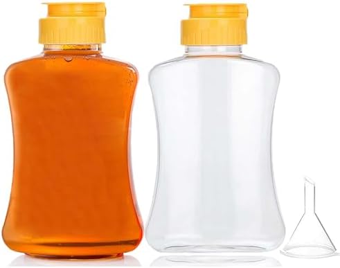 2-Pack Plastic Honey Squeeze Bottles with Funnel Durable BPA-Free Kitchen Dispensers