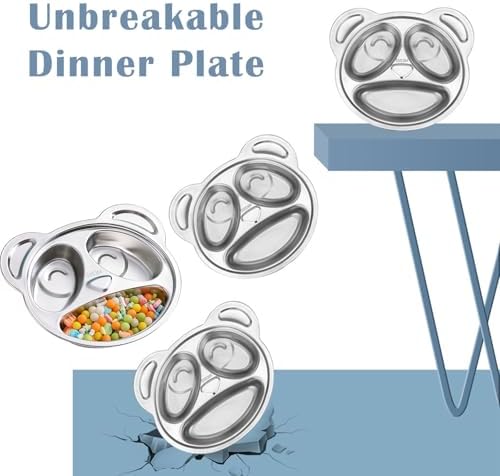 4 Pack Stainless Steel Divided Plates with 3 Compartment Design