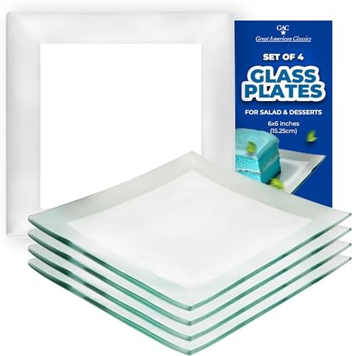 Elegant GAC Tempered Glass Square Dessert Plates Set of 4 6 x 6