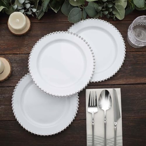 Elegant 8 Salad Plates Set of 30 WhiteSilver Round Disposable