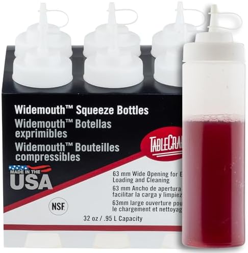 Tablecraft Plastic Condiment Squeeze Bottles - Durable Commercial Squeeze Bottles with 32 oz Capacity