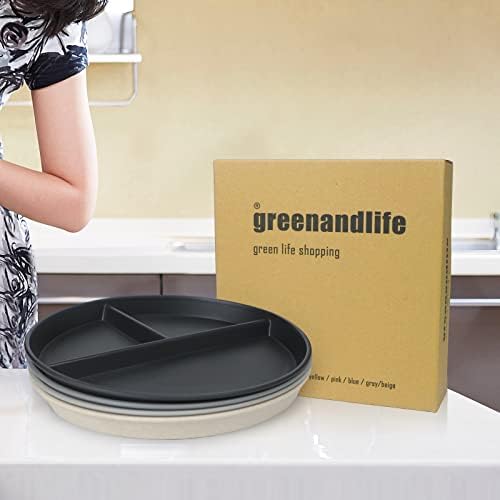 GreenandLife Premium 4PCS Divided Plates Microwave dishwasher and freezer safe