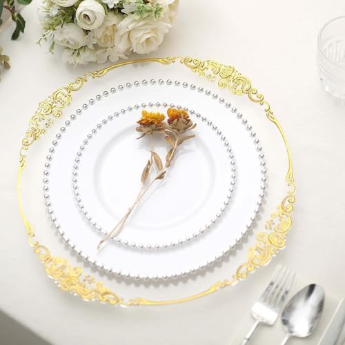 Elegant 8 Salad Plates Set of 30 WhiteSilver Round Disposable