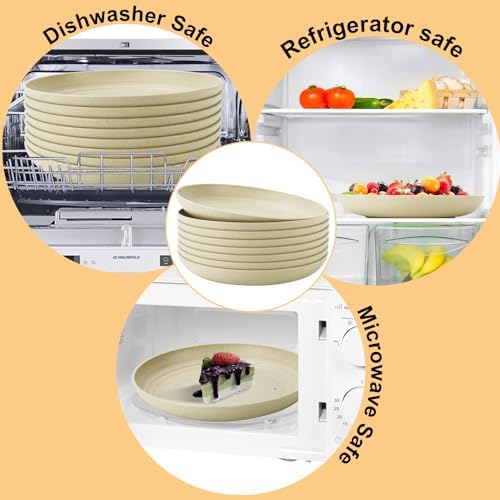 Sustainable wheat straw dinner plates set of 8 BPA-free lightweight and reusable