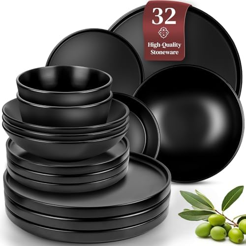 Matte Black Dinnerware Set for 32 pcs