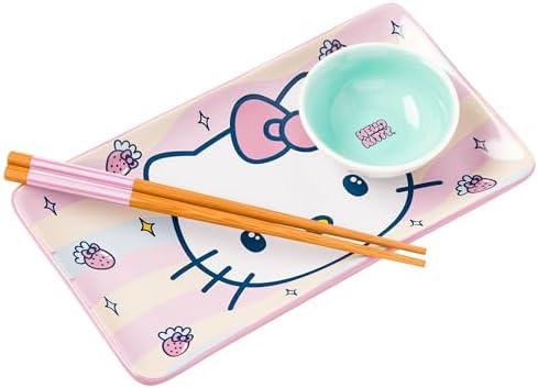 Silver Buffalo Hello Kitty Sushi Set with Chopsticks and Sauce Dish