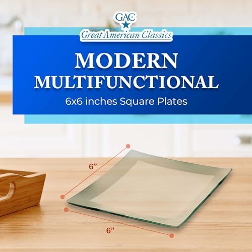 Elegant GAC Tempered Glass Square Dessert Plates Set of 4 6 x 6