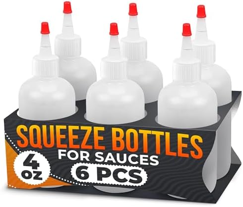 Burius 6-Pack 4oz Squeeze Bottles - Compact Efficient for Kitchen Needs
