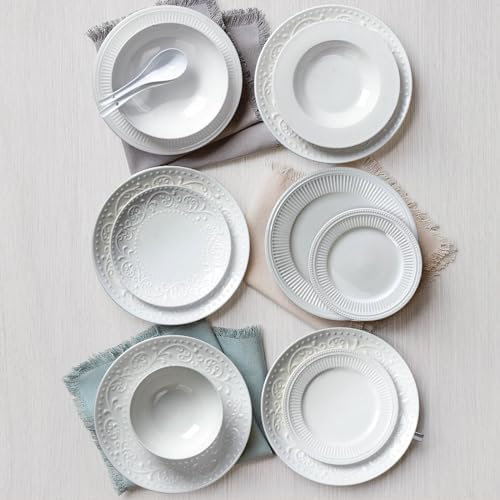 Artema 105-inch Embossed White Ceramic Dinner Plates Set of 4