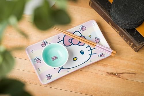 Silver Buffalo Hello Kitty Sushi Set with Chopsticks and Sauce Dish