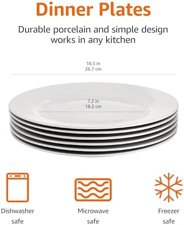 Amazon Basics 6-Piece White Dinner Plate Set 105 Inches