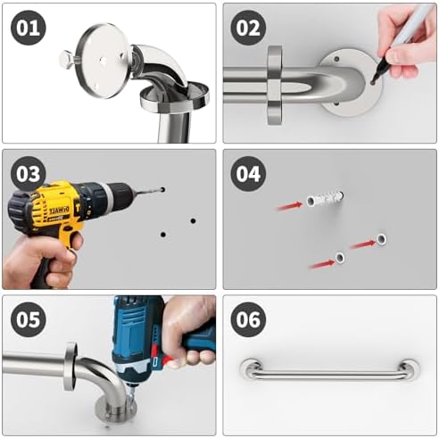 ZUEXT 2-Piece 16-Inch Stainless Steel Safety Handrail for Bathroom Shower