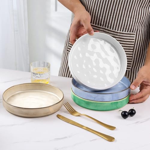 E-Far Premium Pasta Bowls Set of 4 30oz Stoneware with Reactive Glaze