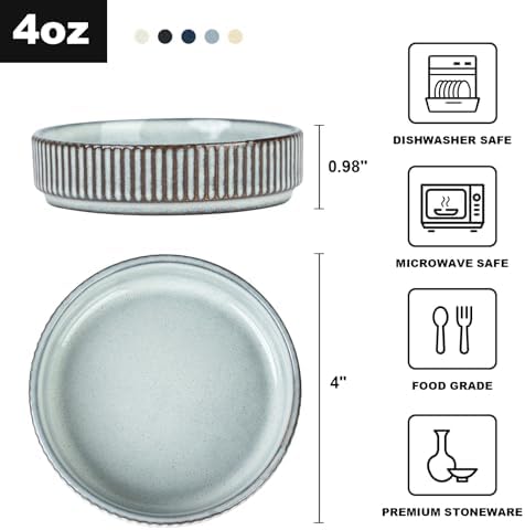 Smoky Blue Set of 6 Small Ceramic Dipping Bowls for Side Dishes