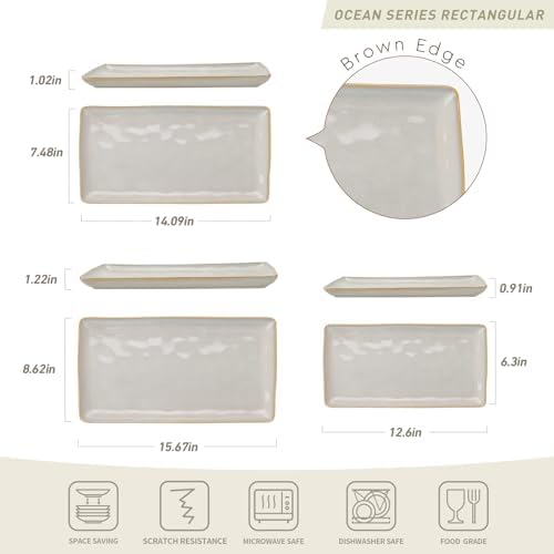 Stoneware Serving Platter Ocean Series Cappuccino White
