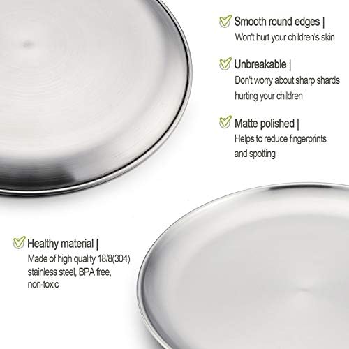 HaWare 6-Piece Stainless Steel Plates for Kids