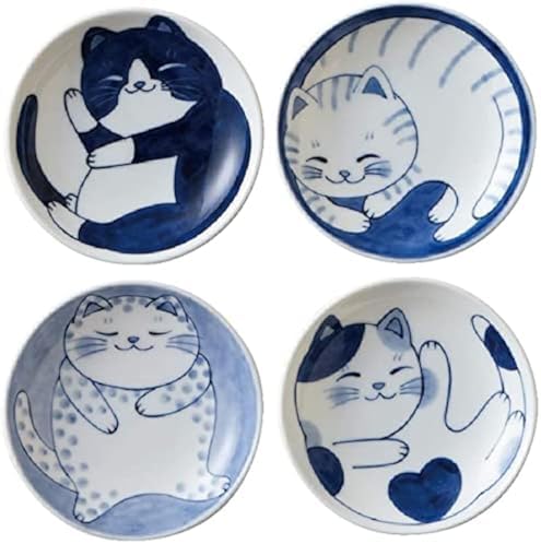 4-Piece Cute Cat Japanese Small Plate Set