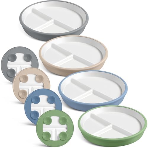 Domensi 8 SafePorcelain Plates for Kids with Anti-Slip Silicone Sleeves