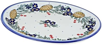 Elegant Pinecone Oval Dish Blue Rose Polish Pottery