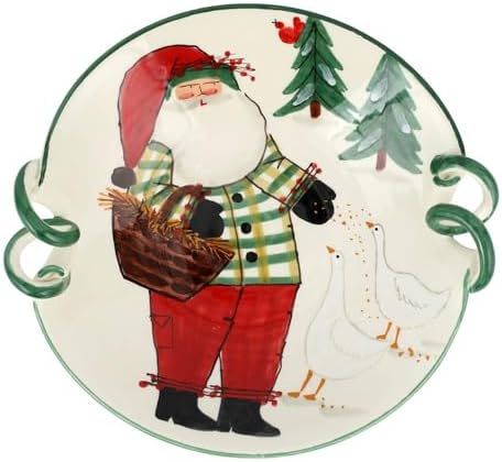 Vietri Christmas Handled Scallop Bowl with Geese