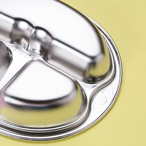 SOUJOY 4-Piece Stainless Steel Divided Plate 3-Section Diet Control