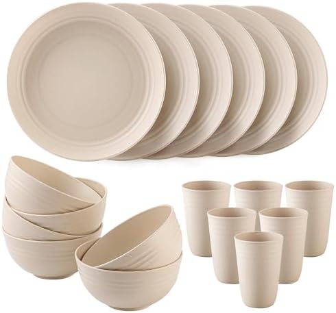 18-Piece Unbreakable Wheat Straw Dinnerware Set