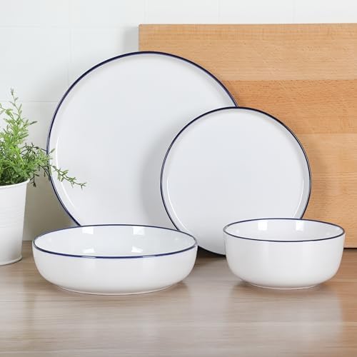 Gibson Home Oslo 16-Piece Dinnerware Set White with Blue Rim