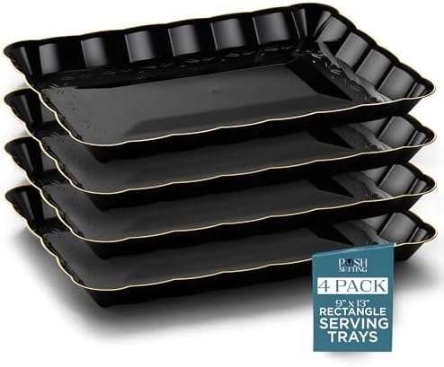 Sleek Plastic Serving Trays - Black Gold 9x13 BPA-Free for Party Essentials