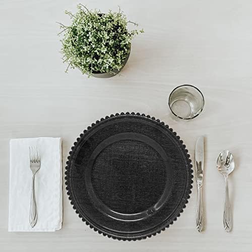Ms Lovely Cross-Stitch Glass charger plate set - Black 126 inch - Beaded Rim