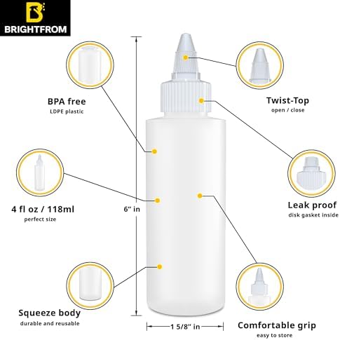 BRIGHTFROM Multi-Purpose Condiment Craft Squeeze Bottles 4 oz Eco-Friendly 4-Pack