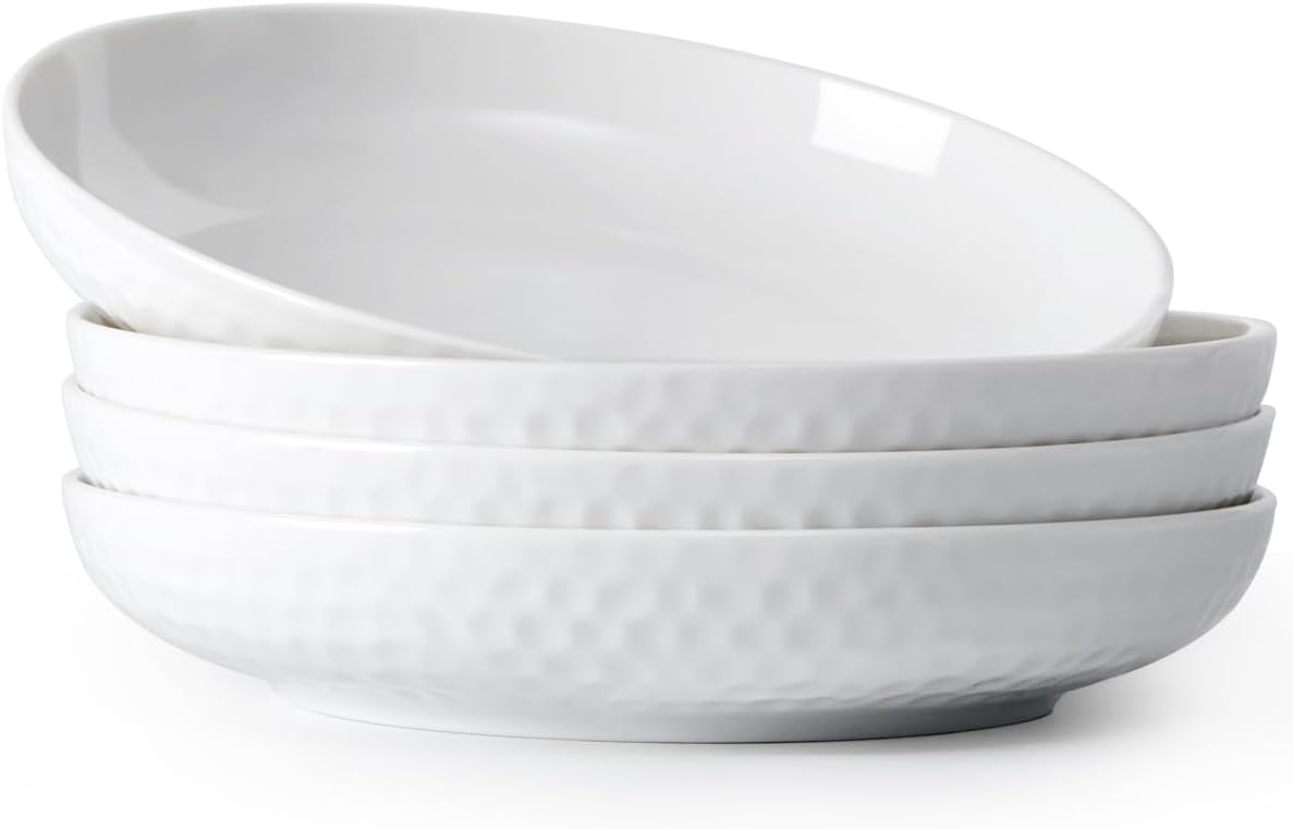 Ceramic Salad Plates with Rim Protection White Set of 4
