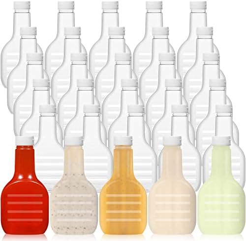 30 Pack of 16oz Salad Dressing Squeeze Bottles with White Flip Top