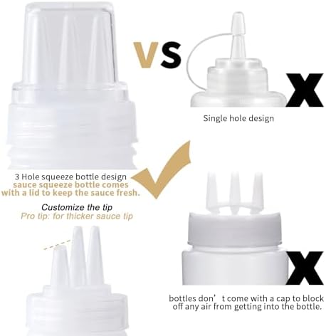 Werduoland 3-Hole Squeeze Bottles Set for Sauces Condiments and More