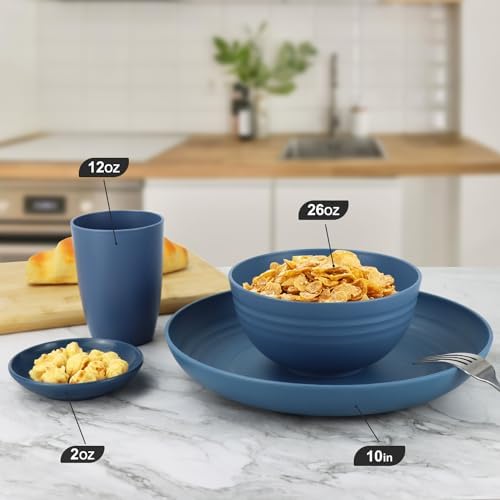 Wrova 16-Piece Unbreakable Wheat Straw Dinnerware Set for Kids and Adults