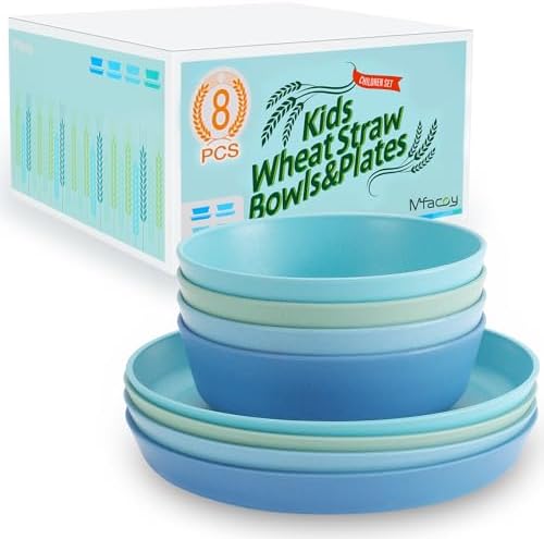 Mfacoy Kids Unbreakable Wheat Straw Dinner Plates Bowls Set