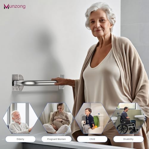 Munzong 16 Inch Stainless Steel Shower Grab Bar with Hooks