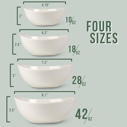 Home Beets White Ceramic Bowl Set of 4 10-18-28-42 Ounce