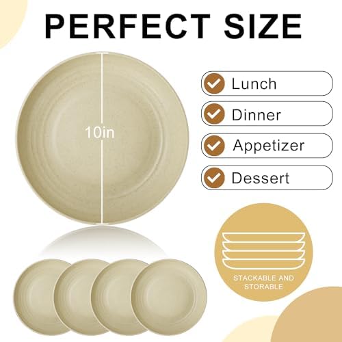 Sustainable wheat straw dinner plates set of 8 BPA-free lightweight and reusable