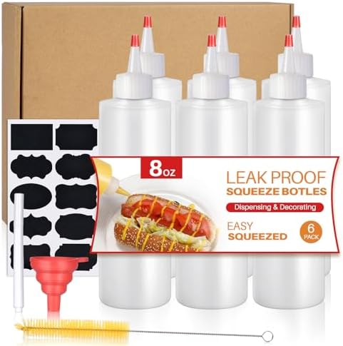 Sopito 6-Pack Squeeze Bottles for Condiments 8oz Leak-Proof BPA-Free