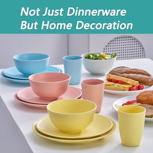 PYRMONT Reusable Plastic Dinnerware Sets for 6 BPA-Free Microwave Safe