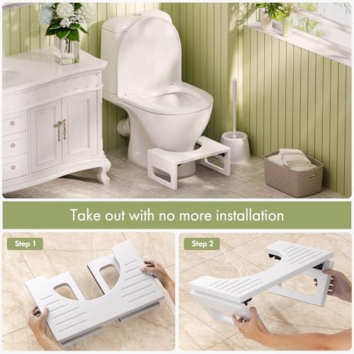 AmazerBath 7-inch Bamboo Collapsible Toilet Squat for Adults Non-Slip White