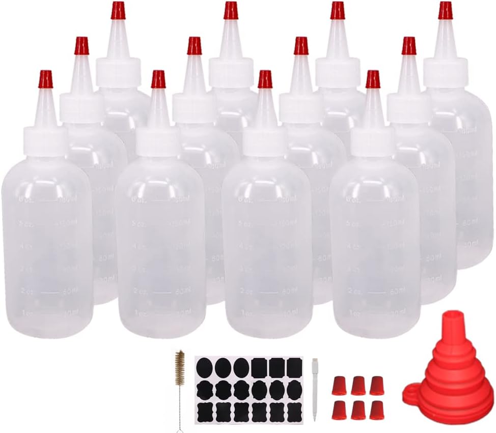 12-Pack Squeeze Bottles with Red Tip Caps