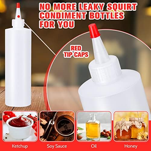 Irenare 40 Pcs 12 oz Condiment Squeeze Bottles with Red Tip Caps