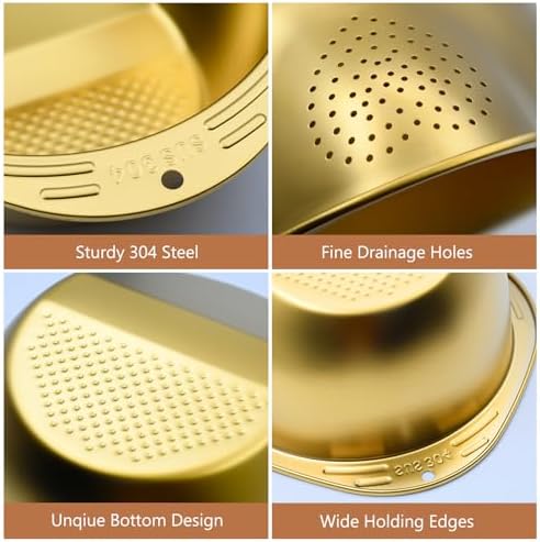 Stainless Steel Rice Washer Strainer Bowl 2pcs Gold Set