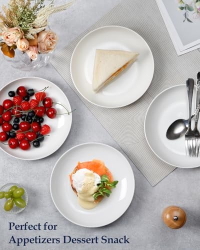 Ceramic Salad Plates with Rim Protection White Set of 4
