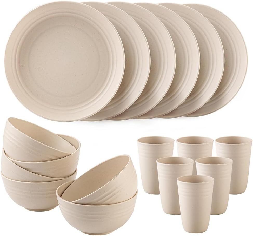 18-Piece Unbreakable Wheat Straw Dinnerware Set